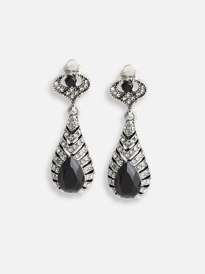 SILVER PLATED PARTY DESIGNER STONE DROP EARRING FOR WOMEN