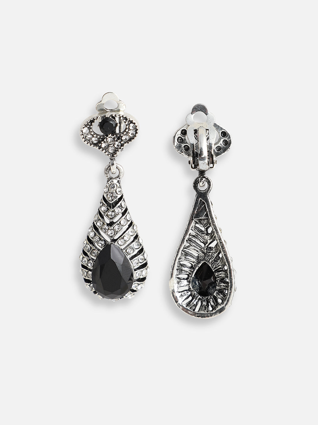 SILVER PLATED PARTY DESIGNER STONE DROP EARRING FOR WOMEN