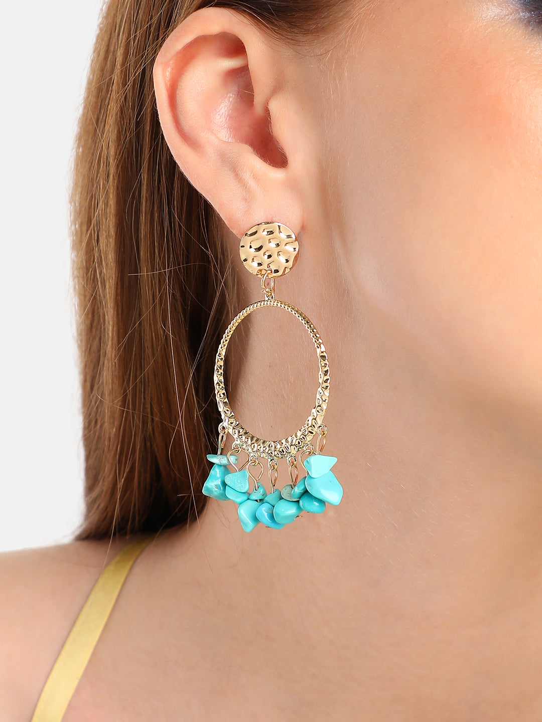 GOLD PLATED PARTY DESIGNER STONE DROP EARRING FOR WOMEN