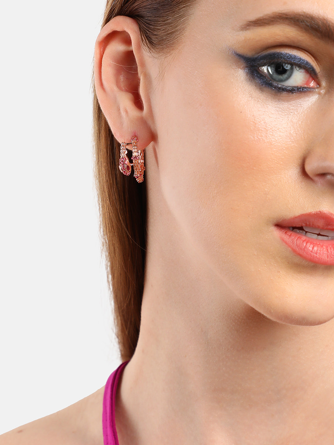 GOLD PLATED PARTY DESIGNER STONE HOOP EARRING FOR WOMEN