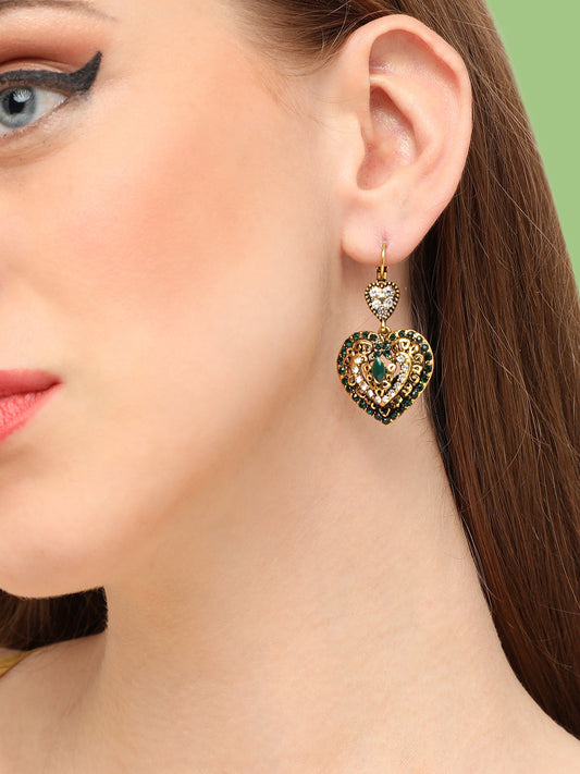 GOLD PLATED PARTY DESIGNER STONE DROP EARRING FOR WOMEN