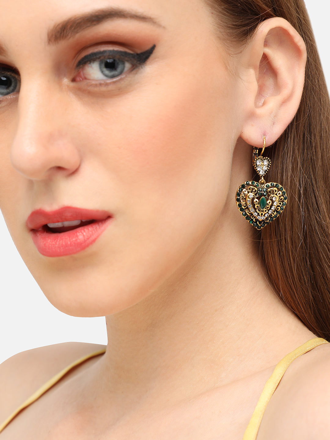 GOLD PLATED PARTY DESIGNER STONE DROP EARRING FOR WOMEN