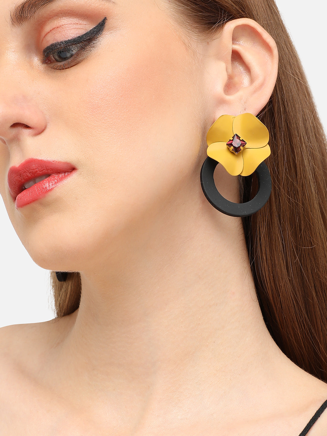 GOLD PLATED PARTY DESIGNER STONE DROP EARRING FOR WOMEN