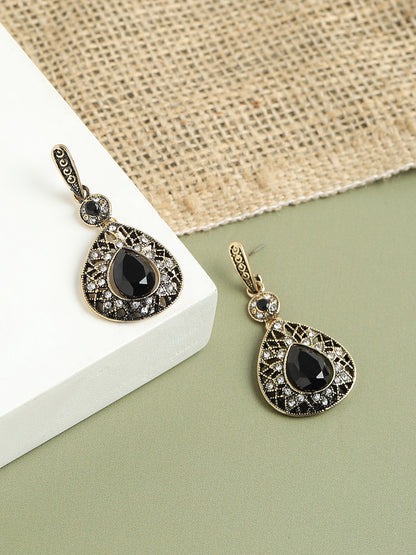 GOLD PLATED PARTY DESIGNER STONE DROP EARRING FOR WOMEN
