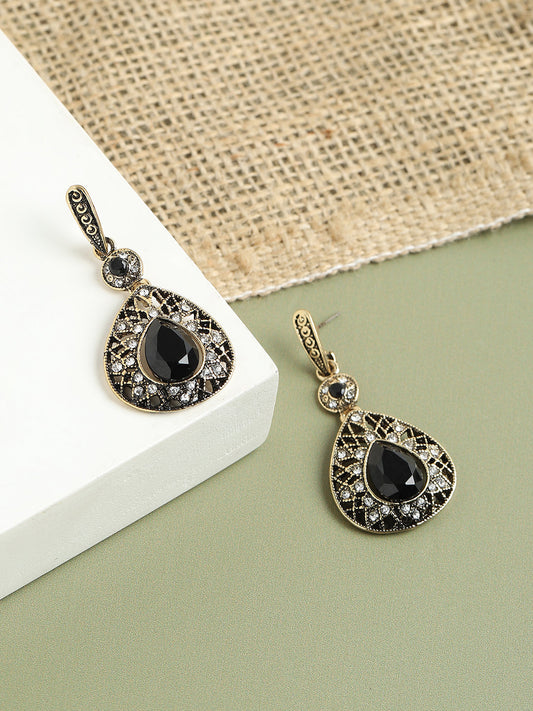 GOLD PLATED PARTY DESIGNER STONE DROP EARRING FOR WOMEN