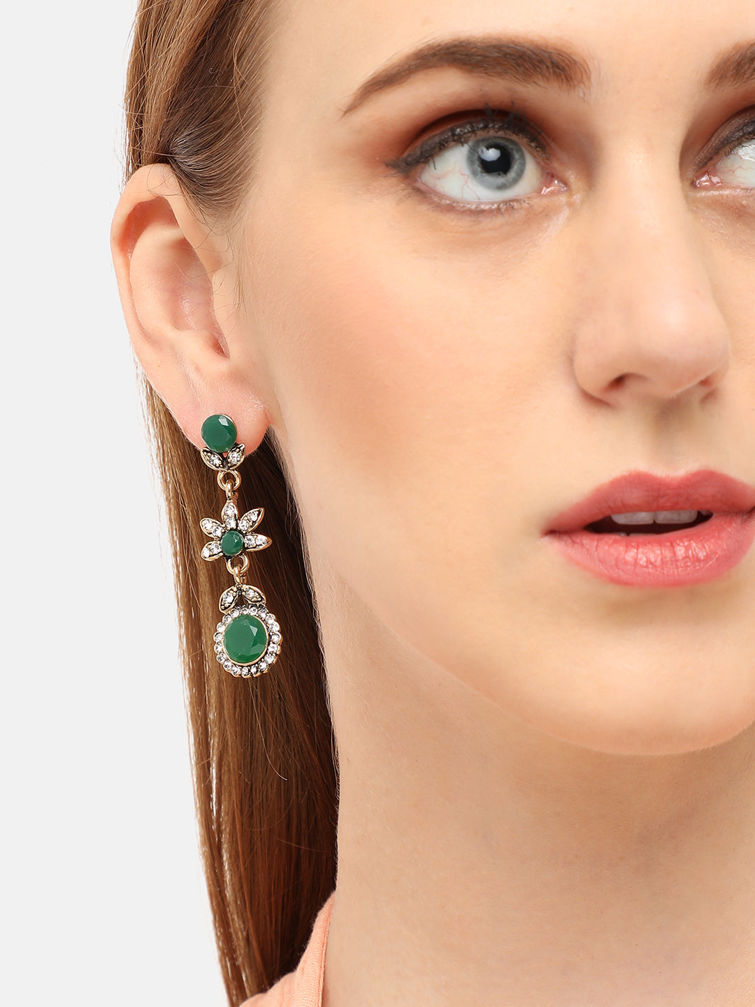 GOLD PLATED PARTY DESIGNER STONE DROP EARRING FOR WOMEN