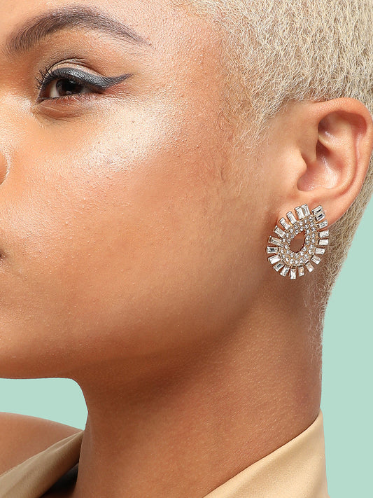 GOLD PLATED PARTY DESIGNER STONE STUD FOR WOMEN