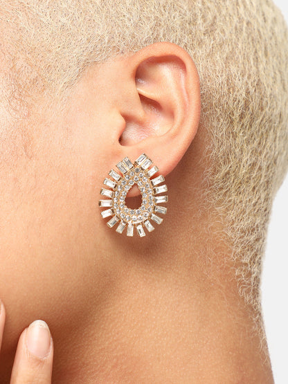 GOLD PLATED PARTY DESIGNER STONE STUD FOR WOMEN