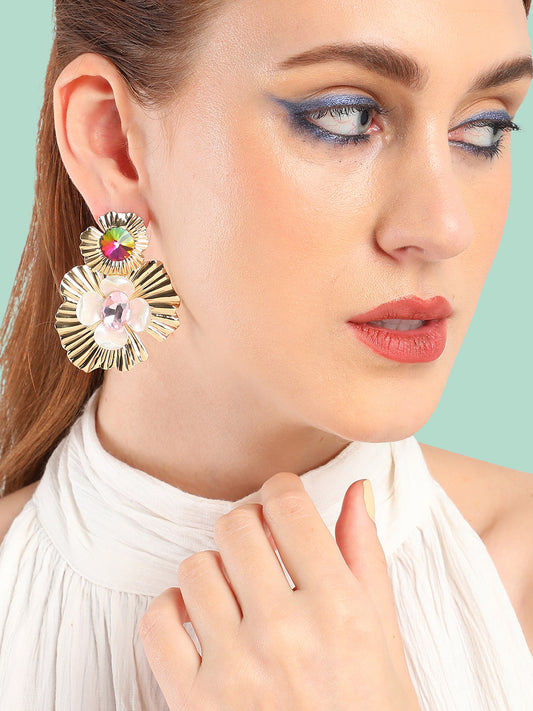 GOLD PLATED PARTY DESIGNER STONE DROP EARRING FOR WOMEN