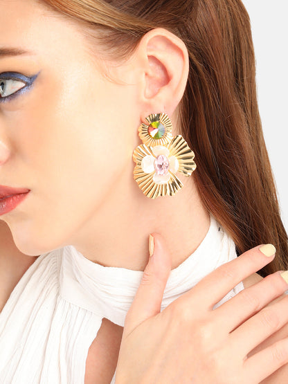 GOLD PLATED PARTY DESIGNER STONE DROP EARRING FOR WOMEN