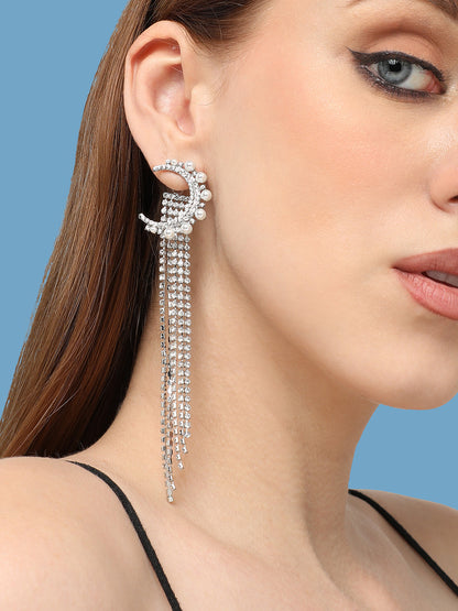 SILVER PLATED PARTY DESIGNER STONE DROP EARRING FOR WOMEN