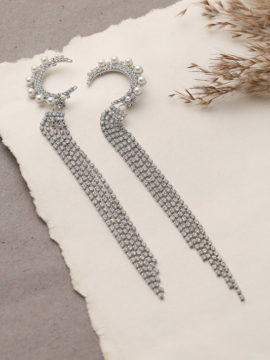 SILVER PLATED PARTY DESIGNER STONE DROP EARRING FOR WOMEN