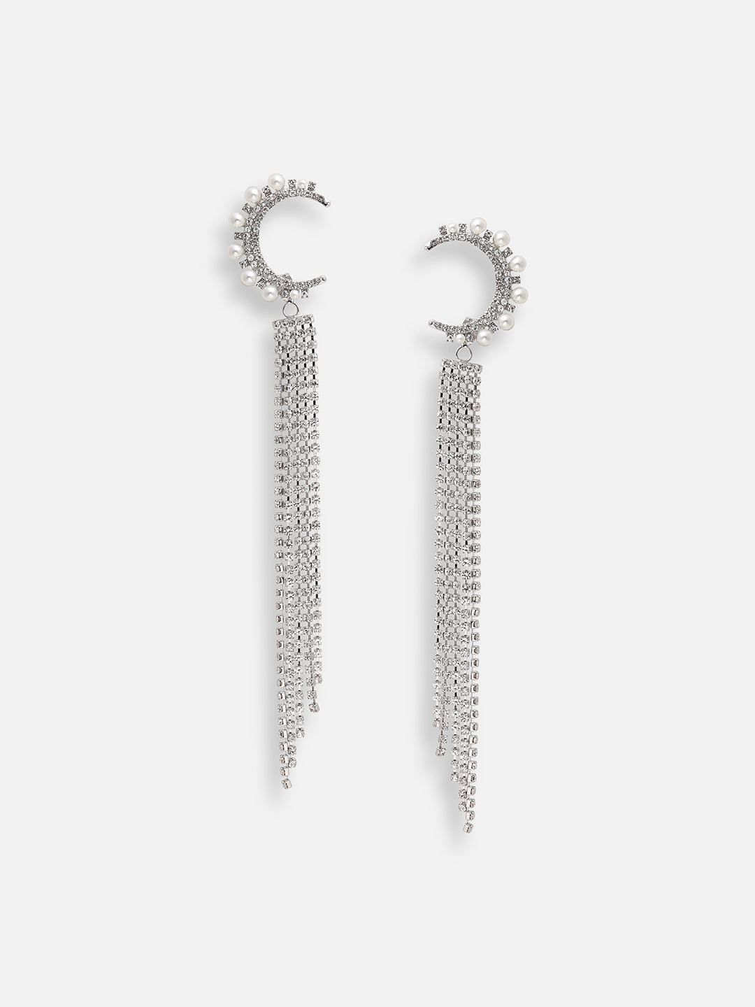SILVER PLATED PARTY DESIGNER STONE DROP EARRING FOR WOMEN