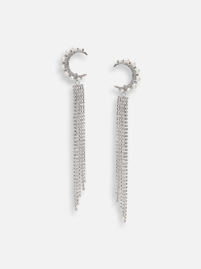 SILVER PLATED PARTY DESIGNER STONE DROP EARRING FOR WOMEN