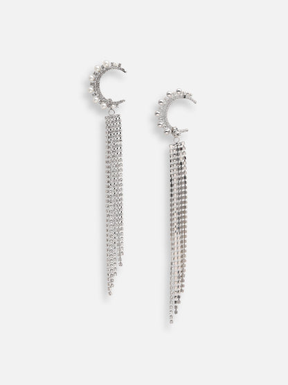 SILVER PLATED PARTY DESIGNER STONE DROP EARRING FOR WOMEN