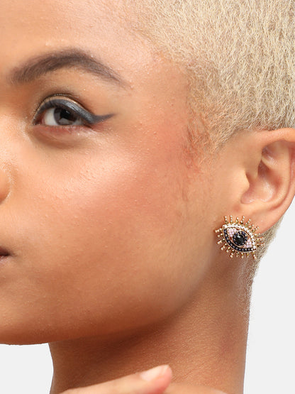 GOLD PLATED PARTY DESIGNER STONE STUD FOR WOMEN