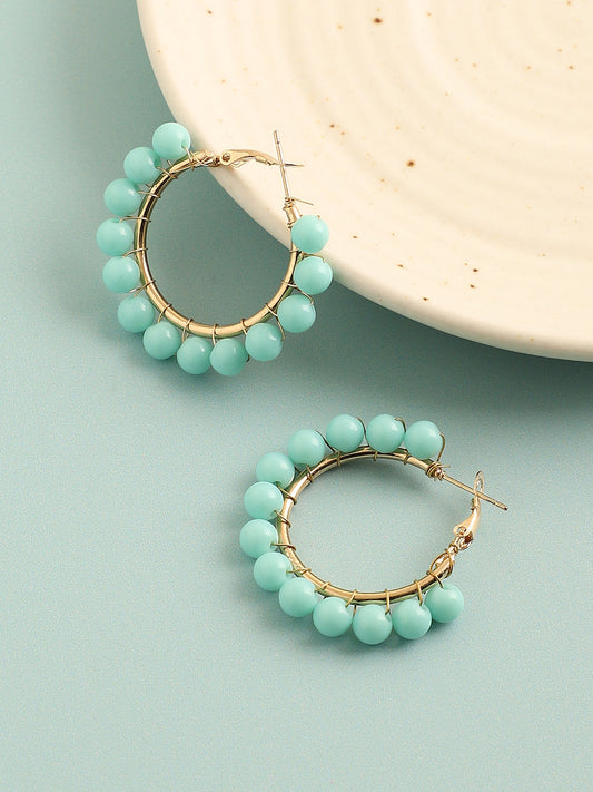 GOLD PLATED PARTY DESIGNER STONE HOOP EARRING FOR WOMEN