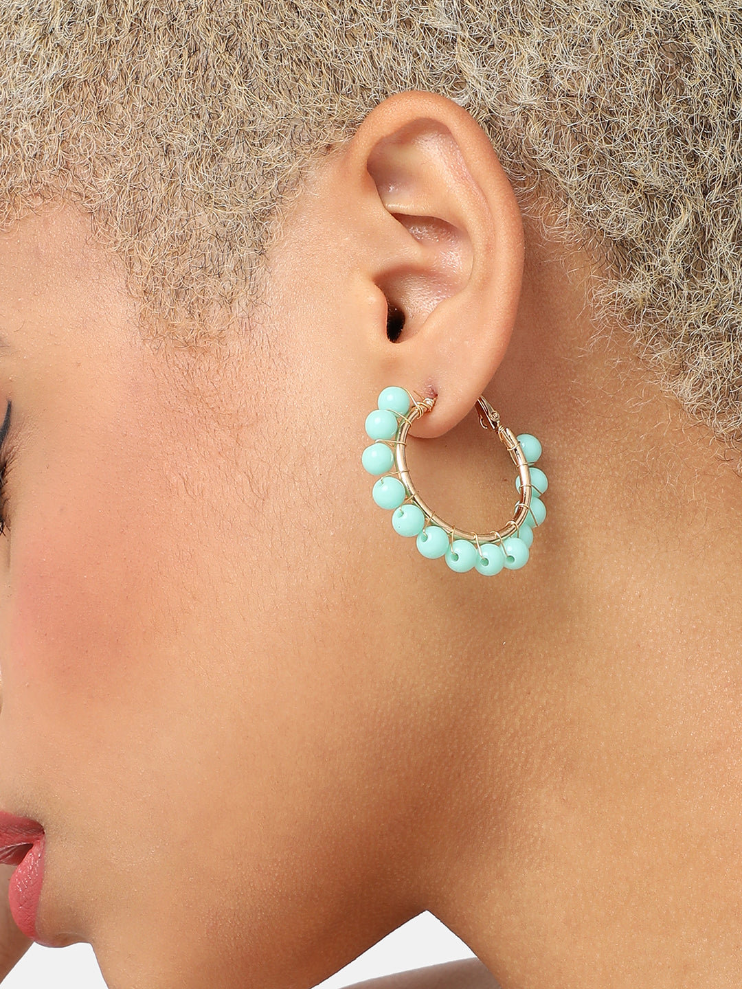 GOLD PLATED PARTY DESIGNER STONE HOOP EARRING FOR WOMEN