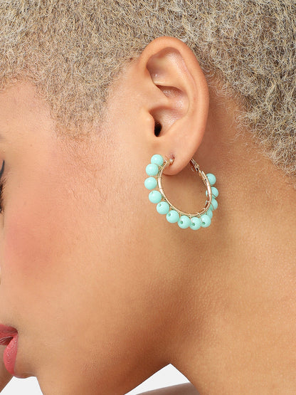 GOLD PLATED PARTY DESIGNER STONE HOOP EARRING FOR WOMEN