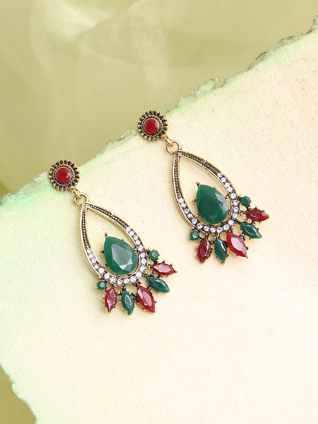 GOLD PLATED PARTY DESIGNER STONE DROP EARRING FOR WOMEN