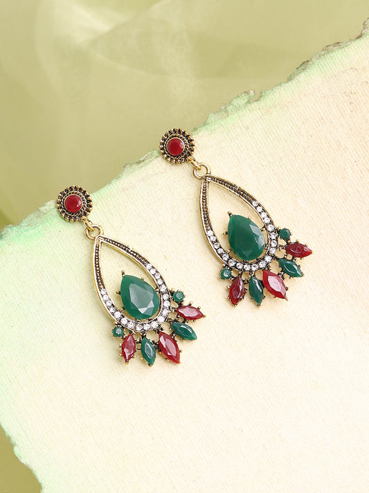 GOLD PLATED PARTY DESIGNER STONE DROP EARRING FOR WOMEN