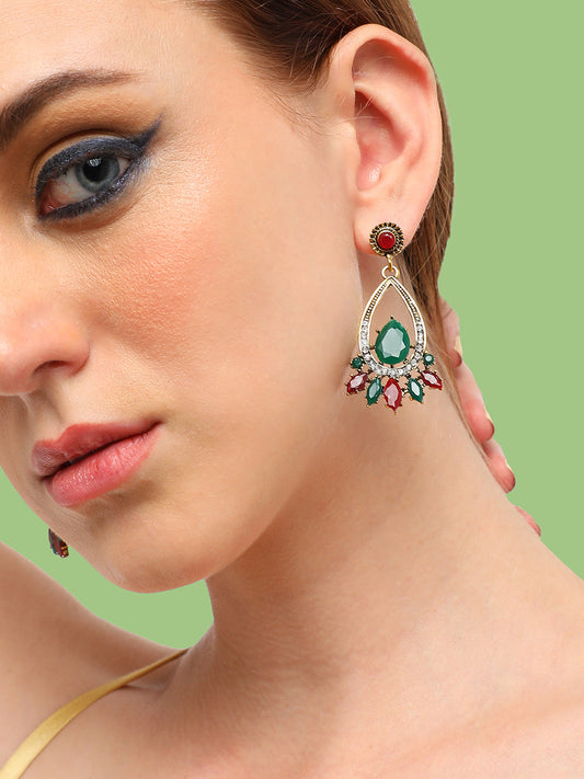 GOLD PLATED PARTY DESIGNER STONE DROP EARRING FOR WOMEN