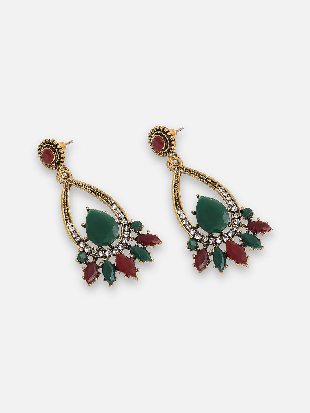 GOLD PLATED PARTY DESIGNER STONE DROP EARRING FOR WOMEN