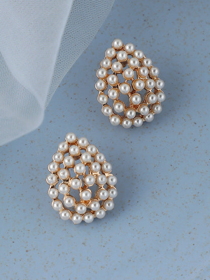 GOLD PLATED PARTY PEARLS STUD FOR WOMEN