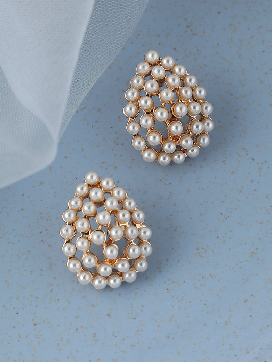 GOLD PLATED PARTY PEARLS STUD FOR WOMEN