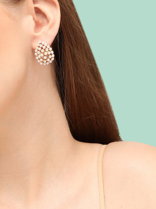GOLD PLATED PARTY PEARLS STUD FOR WOMEN