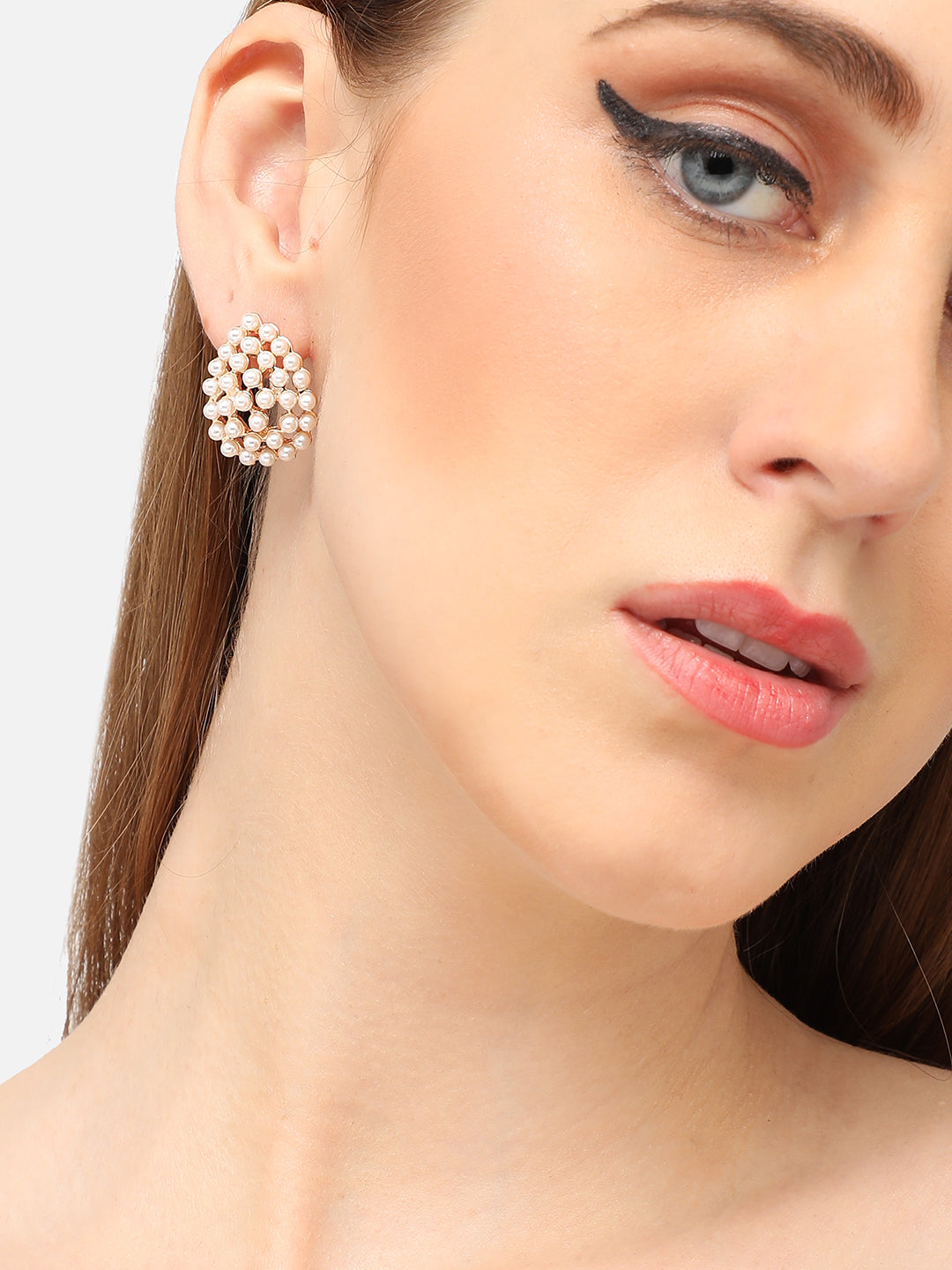 GOLD PLATED PARTY PEARLS STUD FOR WOMEN
