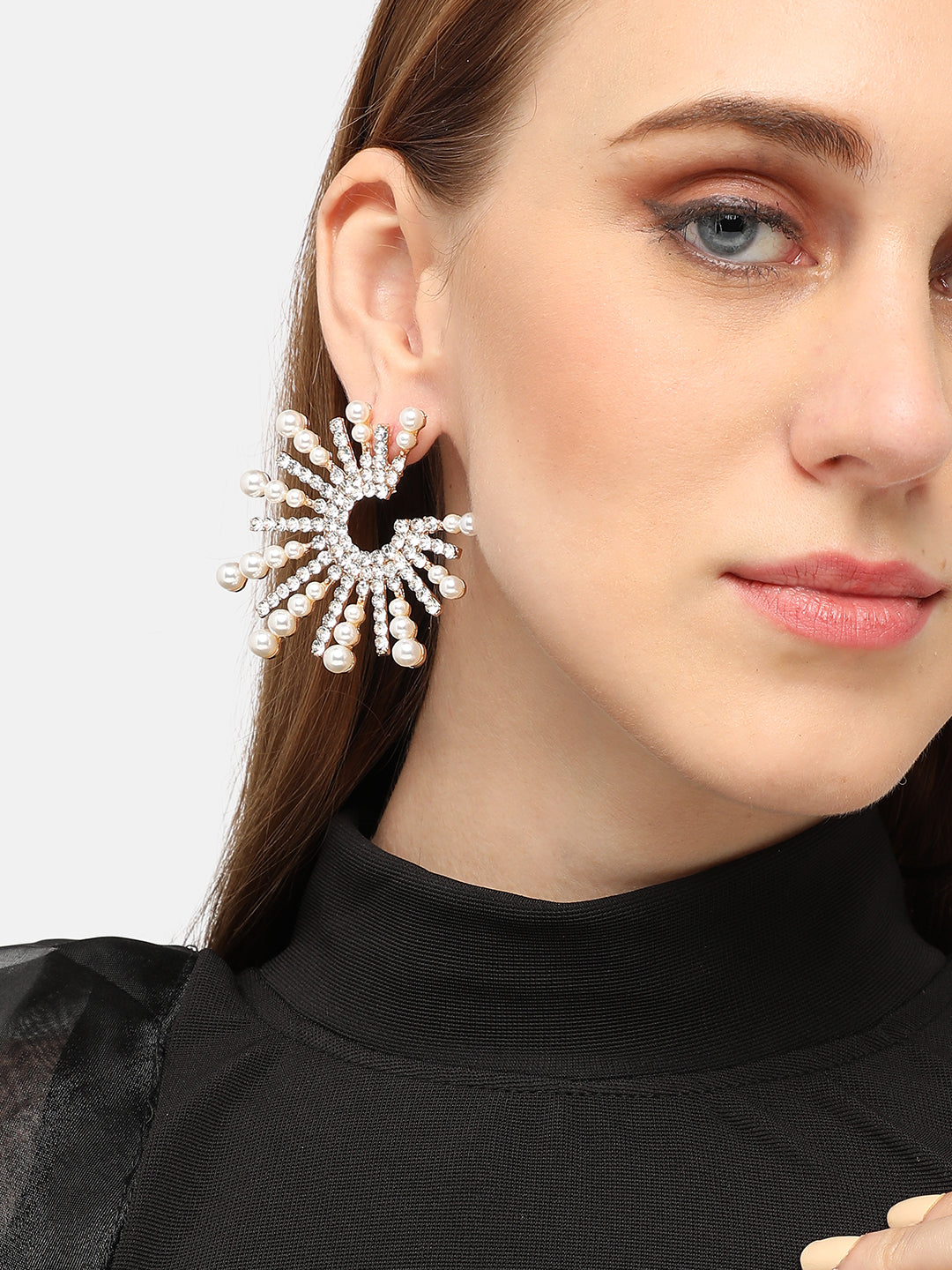 GOLD PLATED PARTY DESIGNER STONE STUD FOR WOMEN