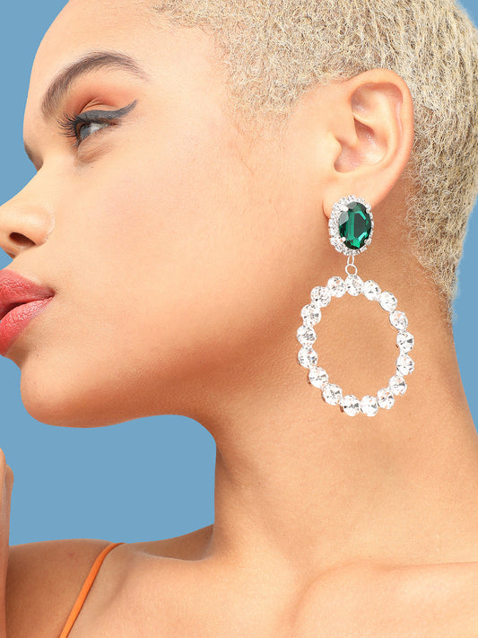 SILVER PLATED PARTY DESIGNER STONE DROP EARRING FOR WOMEN