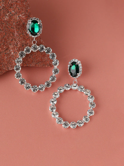 SILVER PLATED PARTY DESIGNER STONE DROP EARRING FOR WOMEN