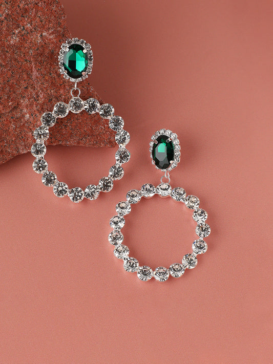 SILVER PLATED PARTY DESIGNER STONE DROP EARRING FOR WOMEN