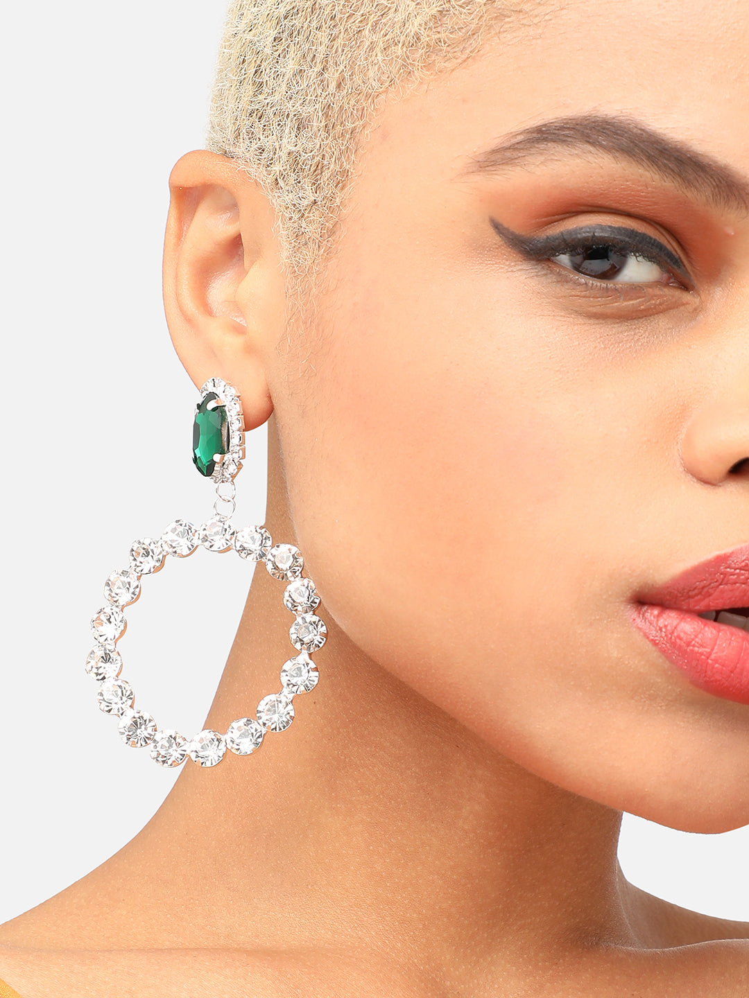 SILVER PLATED PARTY DESIGNER STONE DROP EARRING FOR WOMEN