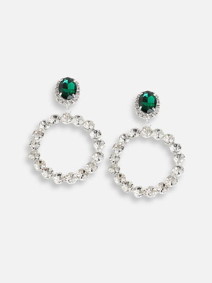 SILVER PLATED PARTY DESIGNER STONE DROP EARRING FOR WOMEN