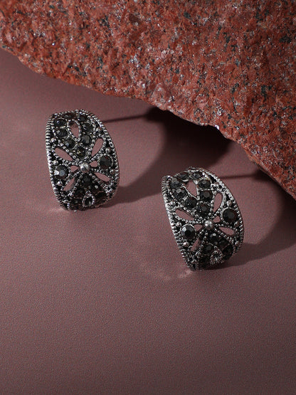 SILVER PLATED PARTY DESIGNER STONE HOOP EARRING FOR WOMEN