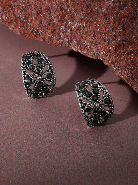 SILVER PLATED PARTY DESIGNER STONE HOOP EARRING FOR WOMEN