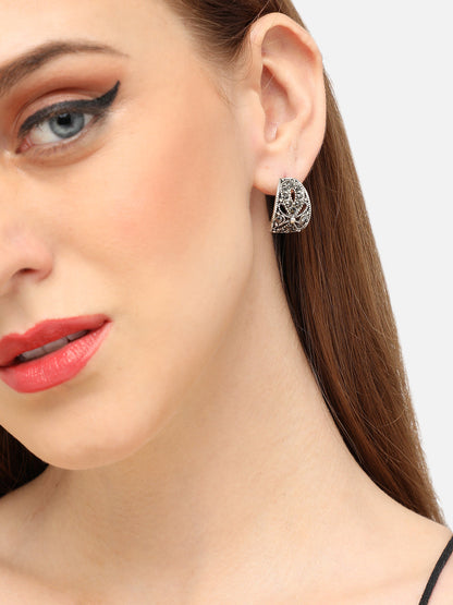 SILVER PLATED PARTY DESIGNER STONE HOOP EARRING FOR WOMEN