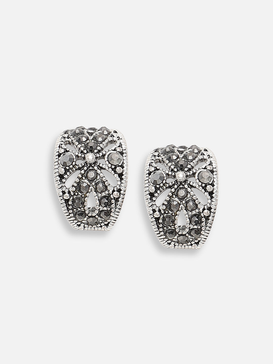 SILVER PLATED PARTY DESIGNER STONE HOOP EARRING FOR WOMEN