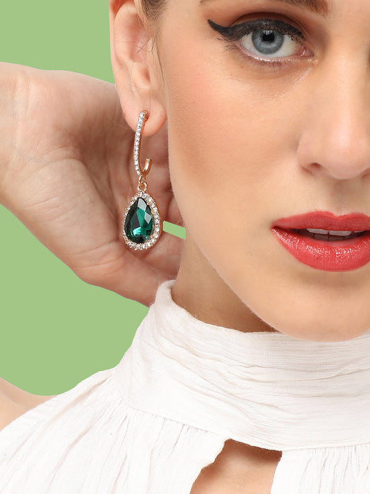 GOLD PLATED PARTY DESIGNER STONE DROP EARRING FOR WOMEN
