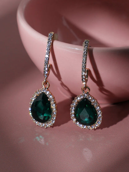 GOLD PLATED PARTY DESIGNER STONE DROP EARRING FOR WOMEN