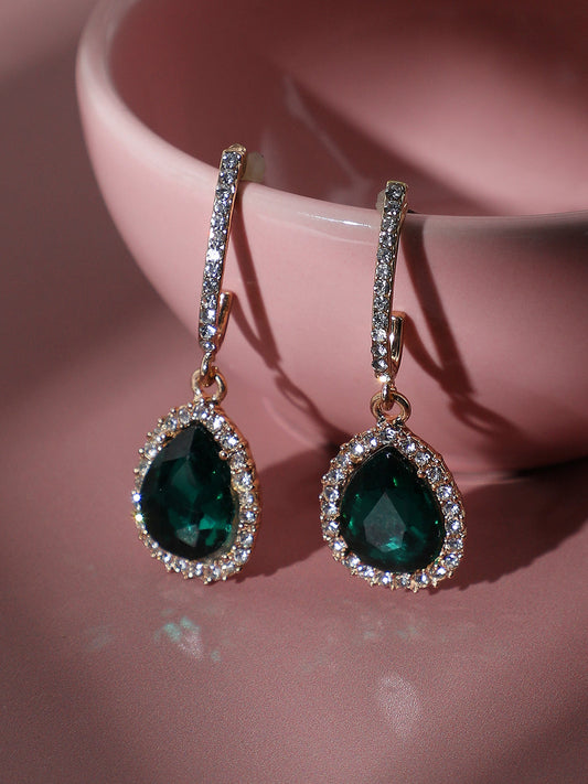 GOLD PLATED PARTY DESIGNER STONE DROP EARRING FOR WOMEN