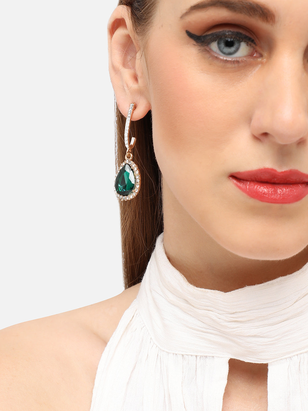 GOLD PLATED PARTY DESIGNER STONE DROP EARRING FOR WOMEN