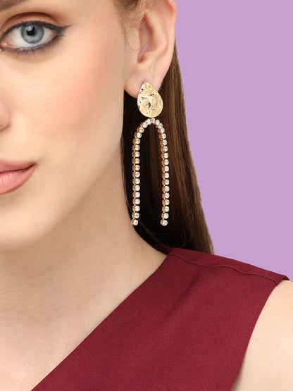 GOLD PLATED PARTY DESIGNER STONE DROP EARRING FOR WOMEN