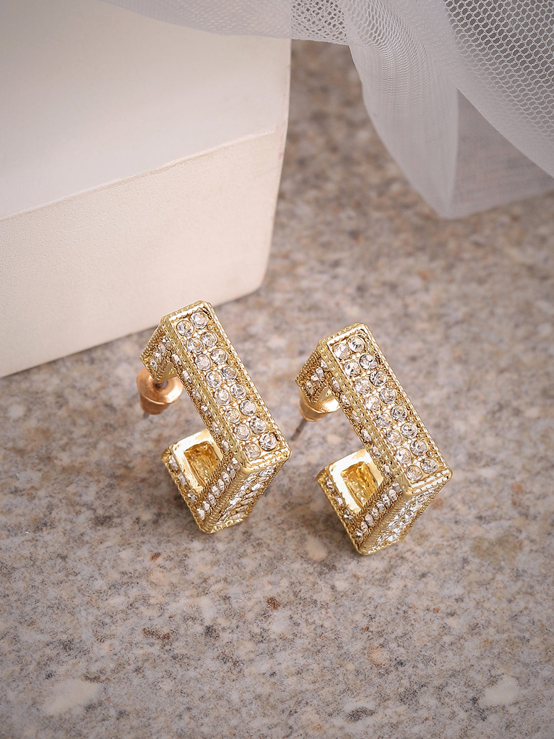 GOLD PLATED PARTY DESIGNER STONE DROP EARRING FOR WOMEN