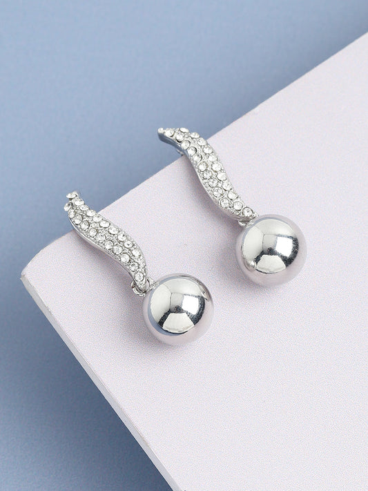 SILVER PLATED PARTY DESIGNER STONE DROP EARRING FOR WOMEN