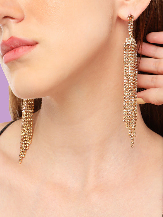 GOLD PLATED PARTY DESIGNER STONE DROP EARRING FOR WOMEN
