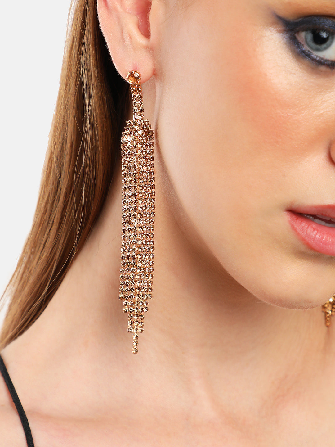 GOLD PLATED PARTY DESIGNER STONE DROP EARRING FOR WOMEN